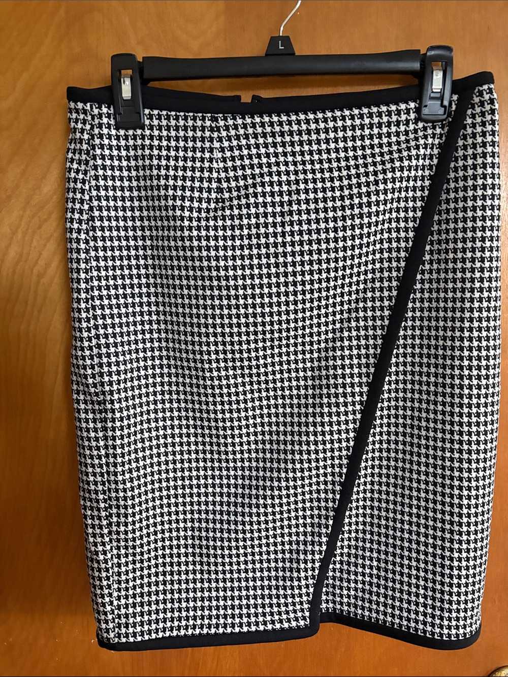 Black and White Houndstooth Wrap Pencil Skirt